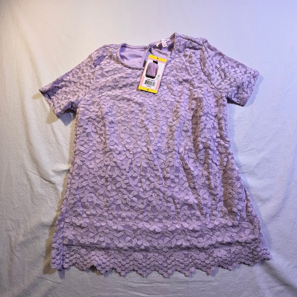 Teddi Rose Tops - TEDDI ROSE Purple Lace Overlay Short Sleeve Tunic Top Blouse Size S